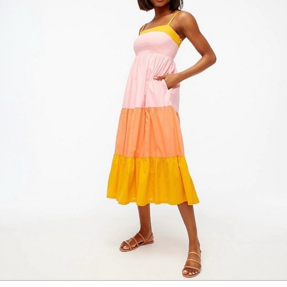 J Crew Reimagined Tiered Color Block Sherbet Maxi Dress